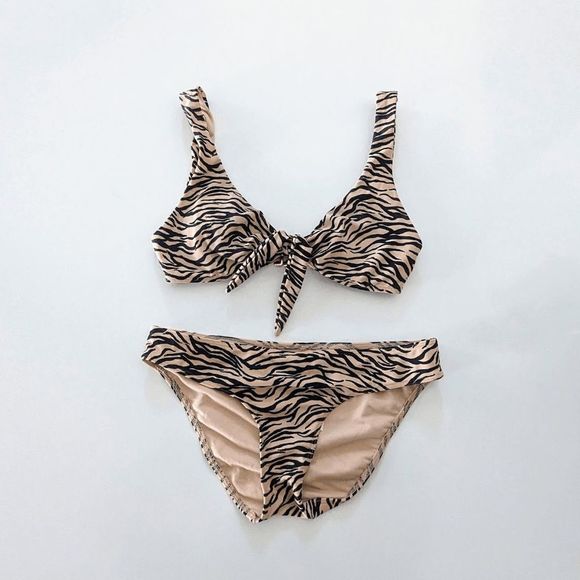 Hollister Other - Women's Hollister Bikini Matching Beige Black Animal Print XS Top Small Bottoms